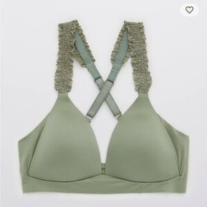 Aerie Real Sunnie Wireless Comfortable Lace Strap Bra in‎ Soft Sage Green